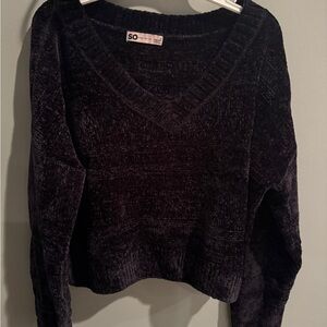 SO V-Neck Ultra Soft Polyester Pullover Knit Sweater Deep Black Juniors Small
